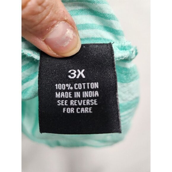 Tolani Collection Womens Striped 1/4 Button Tunic Top Size 3X Mint Green Cotton - Picture 7 of 8